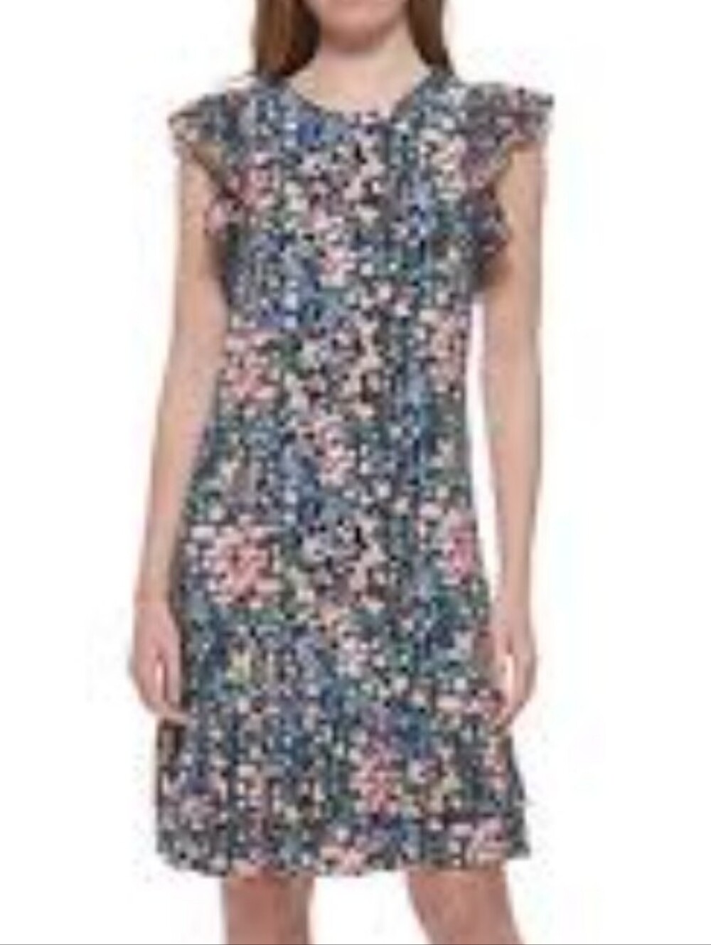 Tommy Hilfiger Women's Navy Floral Ruffle Sleeve Dress Size 16W